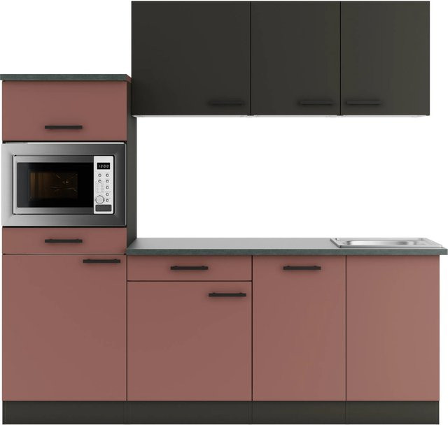 OPTIFIT Küchenzeile Madrid420/Nizza407 in Anthrazit und Rostrot mit modernem Design, Breite: 210 cm - Bild 1