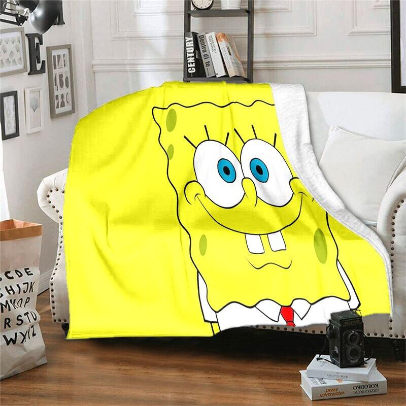 Spongebob Flanell-Plüschdecke mit Cartoon-Print für Picknick und Sofa, B/B: 150 x 180 cm - Bild 3