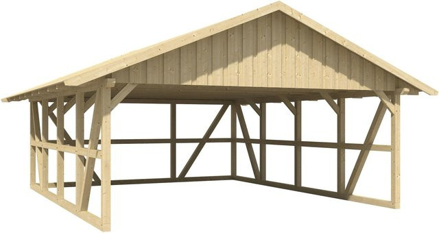 Skan Holz Carport Schwarzwald aus Fichtenholz mit Dachschalung und Rückwand in Natur - Bild 1