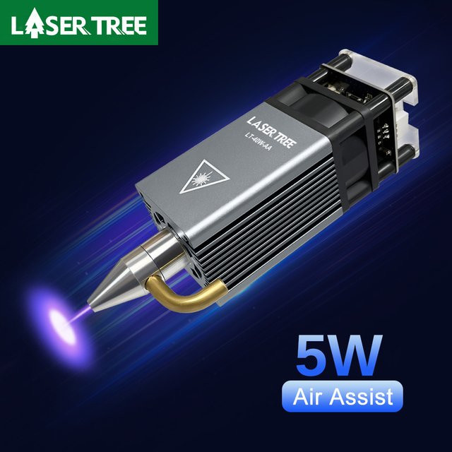 LASERBAUM 5W Laser-Modul mit Air Assist und Metalldüse, 450nm Blaulicht für CNC-Lasergravierer und Holzschneiden - Bild 1