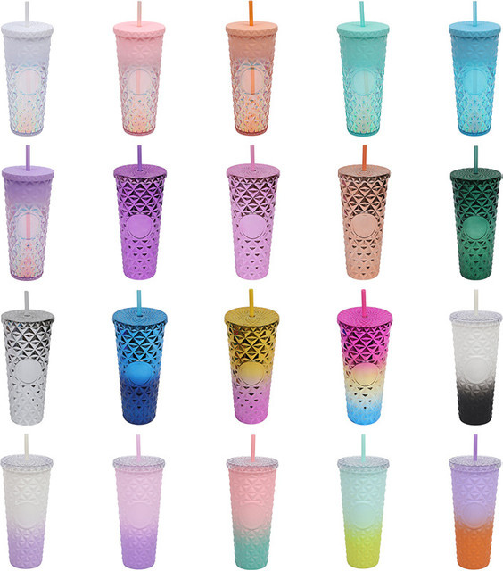 LUSQI Durian Strohbecher aus Kunststoff, doppelwandiger isolierter Tumbler in Multicolor - Bild 1