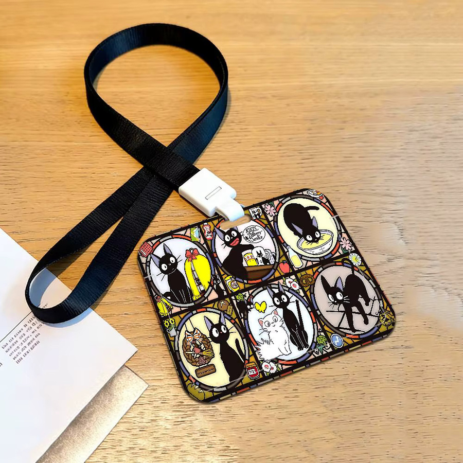 KiKi Jiji Cat Arbeitsausweishülle mit Umhängeband aus Kunststoff, Mehrfarbig - Bild 3