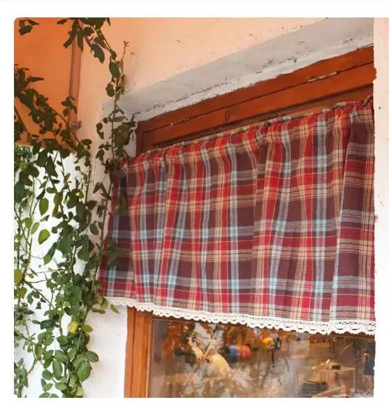 Wucifang Jewelry Buffalo Check Karo Vorhang Rot Schwarz Transparentes Voile für Küche und Wohnzimmer B: 145 cm, H: 210 cm - Bild 1