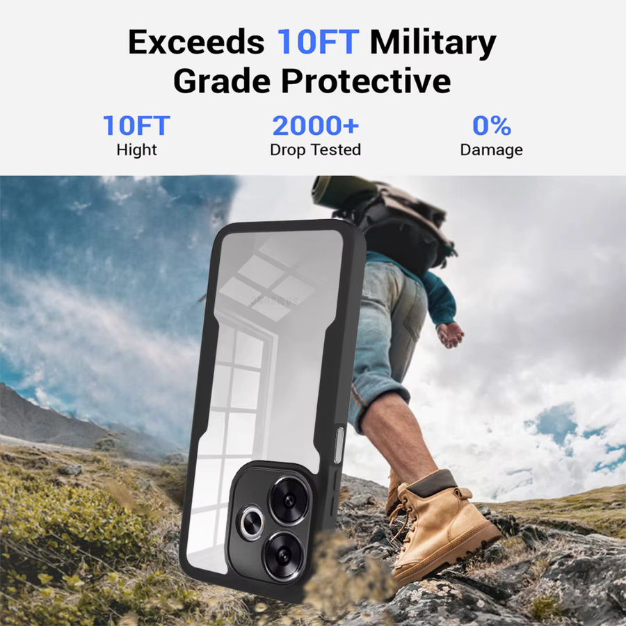 Stoßfeste 360 Grad Handyhülle für Xiaomi Redmi 13 4G 5G Note 13R mit integriertem Displayschutz und transparenter Rückseite in Schwarz und Transparent - Bild 3