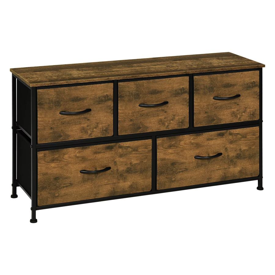 WOLTU TV-Schrank Sideboard in Braun im Industrial-Design mit 5 Schubladen aus Holz und Stoff für Wohnzimmer, Schlafzimmer oder Flur - Bild 3