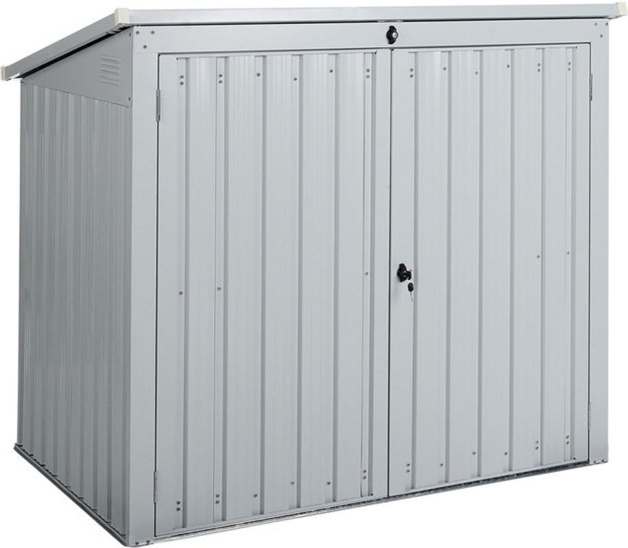 BELIANI Gerätehaus aus Metall und Stahl in Grau mit Pultdach und 2 Türen, abschließbare Mülltonnenverkleidung für Garten und Terrasse, B/T/H: 158 x 96 x 134 cm - Bild 1