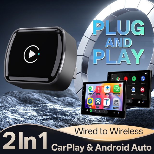 Hippcron 2-in-1 Kabelloser CarPlay und Android Auto Adapter, Smart Box mit USB-Schnittstelle, Schwarz - Bild 1