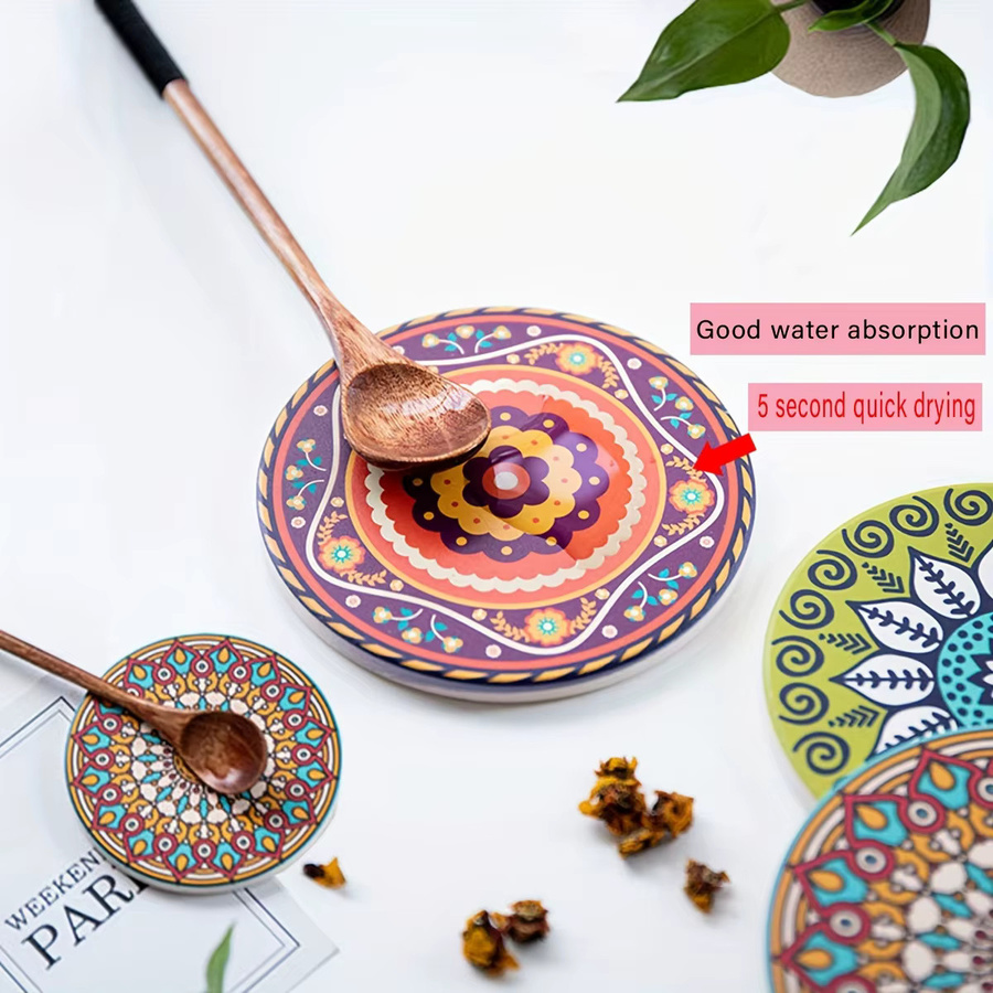 Runde Keramik-Tischsets von zxyouping mit Mandala-Blumen-Design in Multicolour, rutschfeste und isolierte Untersetzer für dein Esszimmer - Bild 4