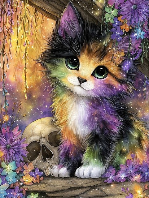 EverShine DIY 5D Diamant Malerei Katze Mosaik Skelett mit runden Steinen, Mehrfarbig, Breite: 30,0 cm, Höhe: 20,0 cm - Bild 1