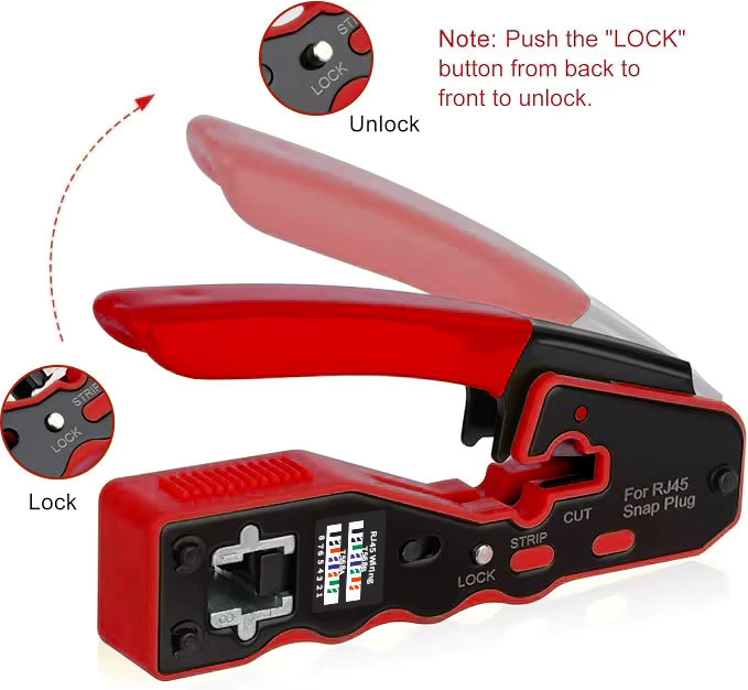 SHOYEE RJ45 Crimpwerkzeug-Kit in Rot mit Ethernet-Crimpzange und Tester für Cat5e Cat6 Cat6a 8P8C modulare Steckverbinder - Bild 4
