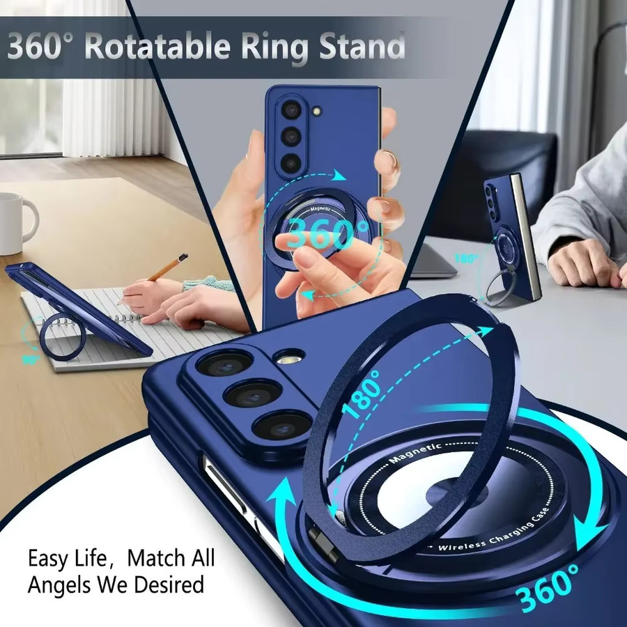 Samsung Anti-Drop Schutzhülle für Galaxy Z Fold 7 6 5 4 mit magnetischer kabelloser Ladefunktion und drehbarem Ringständer in Orange - Bild 4