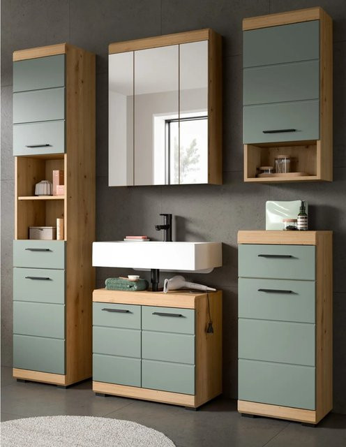 Inn.Furn Badmöbel Set Shawn 5-teilig in Grün und Eiche mit LED-Beleuchtung - Bild 1