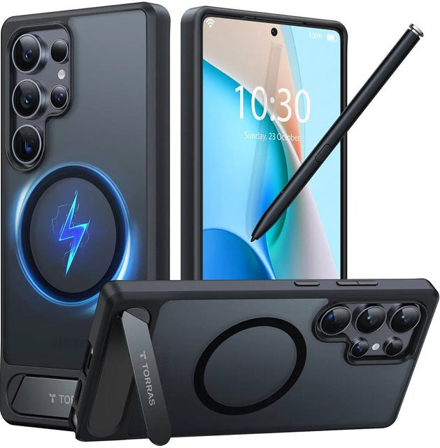 Torras MagSafe-Hülle für Samsung Galaxy S25 Ultra S938 mit P-Stand in Schwarz - Bild 1