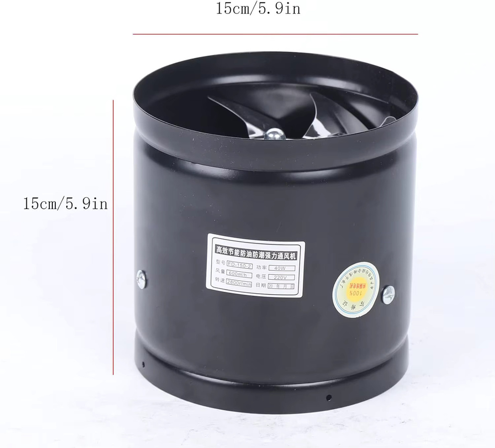 Inline-Abluftventilator Axialventilator in Schwarz mit 780 m3/h für Badezimmer, Toilette und Küche, Durchmesser: 15 cm - Bild 4