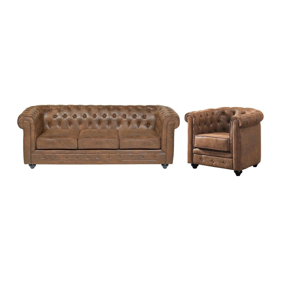 Vente-unique Chesterfield Couchgarnitur aus Microfaser und Kunstleder in Braun bestehend aus einem 3-Sitzer Sofa und einem Sessel mit Breite: 205 cm, Tiefe: 82 cm - Bild 2