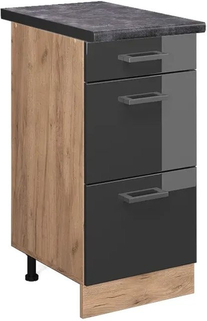 Vicco Küchenunterschrank R-Line in Anthrazit Hochglanz und Goldkraft Eiche mit Schubladen B: 40 cm, H: 81,6 cm, T: 60 cm - Bild 1