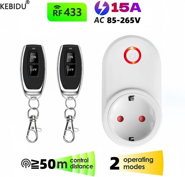 Kebidumei Wireless Smart Steckdose mit Fernbedienung 433 MHz, 220 V, bis zu 3000 W, EU-Stecker für Licht und Elektrogeräte - Bild 1