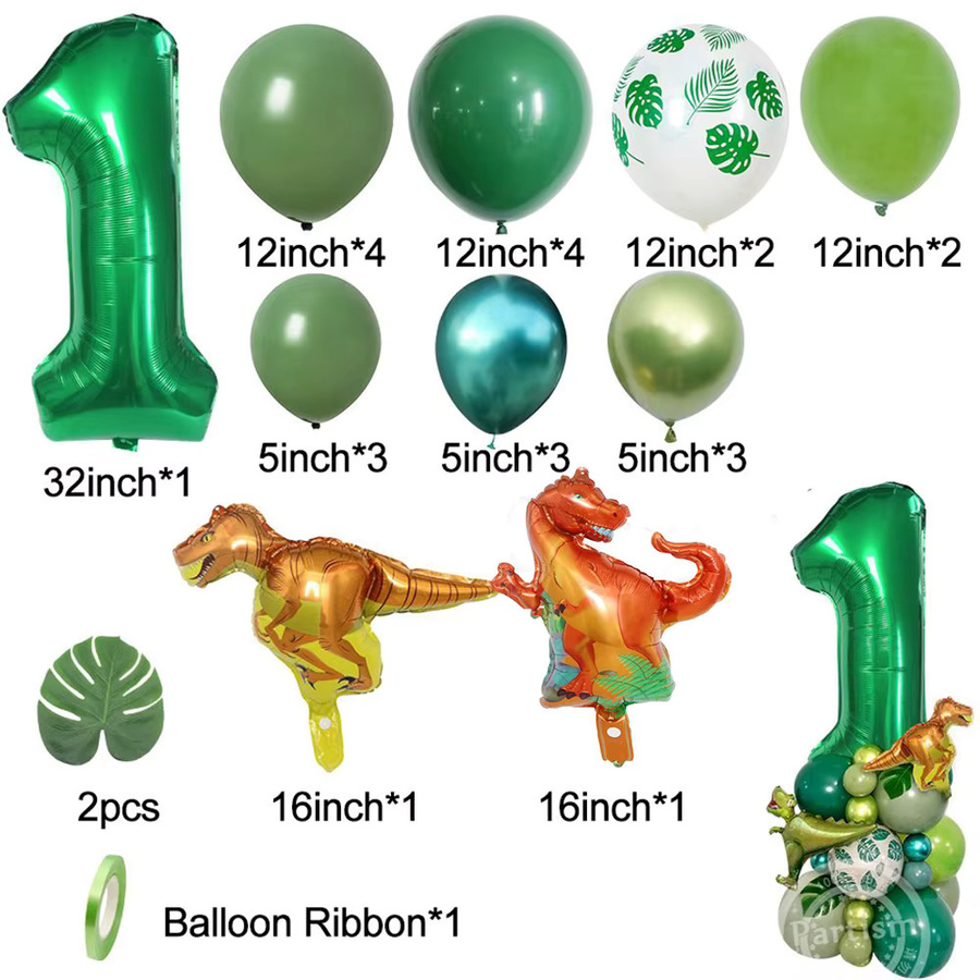 Tissy Dinosaurier-Ballonturm in Grün mit 27 Teilen und Zahlenballons für Kindergeburtstage - Bild 2