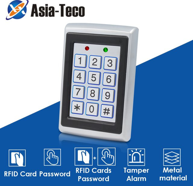 Asia-Teco RFID Metall Zugangskontrolle mit Tastatur und EM Kartenleser, 125 KHz, 2000 Benutzer, Farbe: Silber/Weiß - Bild 1