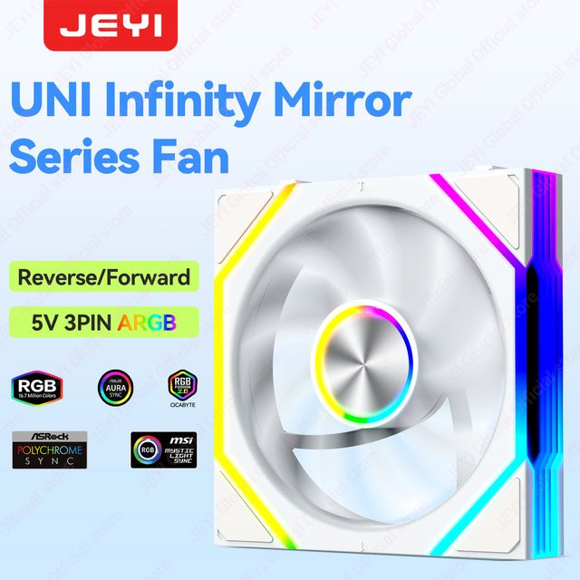 JEYI ARGB PC-Lüfter mit Hydro-Lager und Infinity-Spiegel, 12 cm, Multicolour, 5V3pin PWM, 800-2000RPM - Bild 1