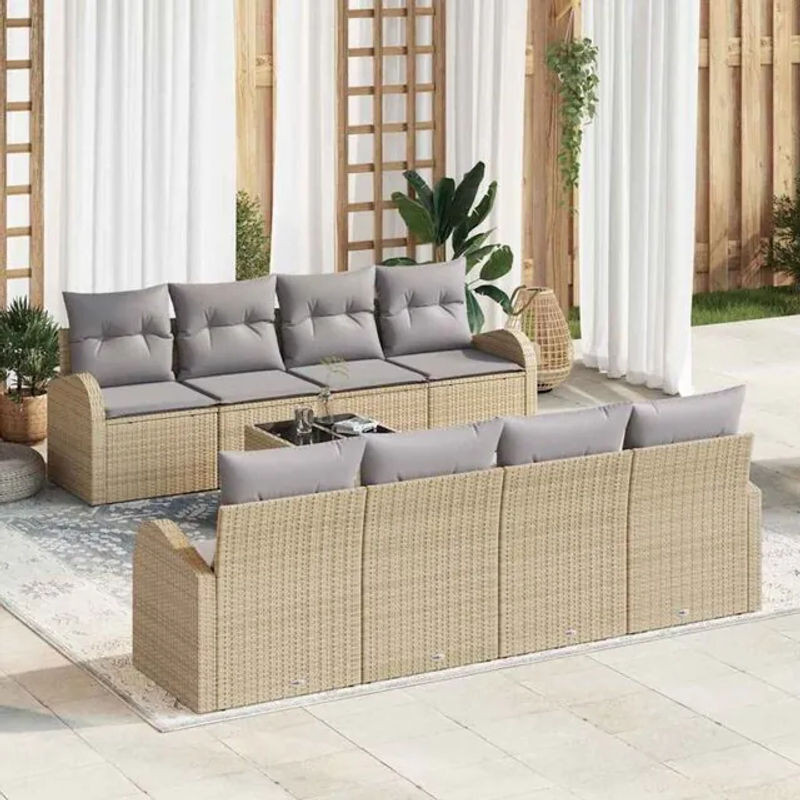 vidaXL Garten-Sofa-Set aus 7 Teilen in Beige, modernes Polyrattan Loungemöbel-Set, B/T/H: 55 x 55 x 37 cm - Bild 1