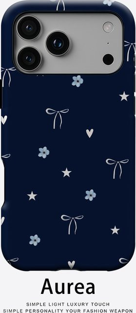 Potdemiel Magnetische Handyhülle mit Schleife und Herz in Marineblau für iPhone 18/17/16/15/14/13 Pro Max Plus Robuste Schutzhülle - Bild 1