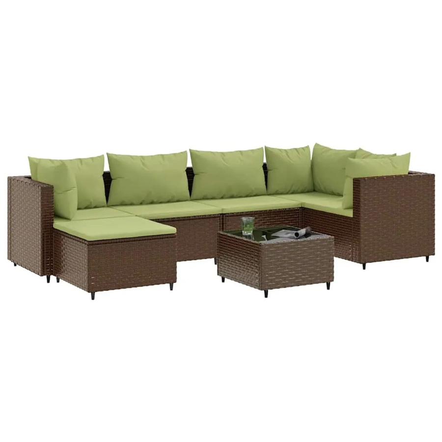 vidaXL 7-tlg. Garten-Lounge-Set in L-Form aus braunem Poly-Rattan mit wetterfesten Kissen und pulverbeschichtetem Stahlgestell - Bild 2