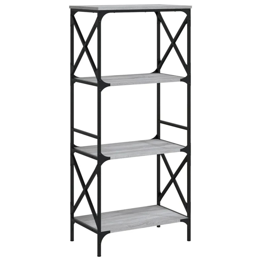 vidaXL Bücherregal mit 4 Böden in Grau aus Holzwerkstoff und Metall mit industrieller Note, B/T/H: 59 x 35 x 132 cm - Bild 2