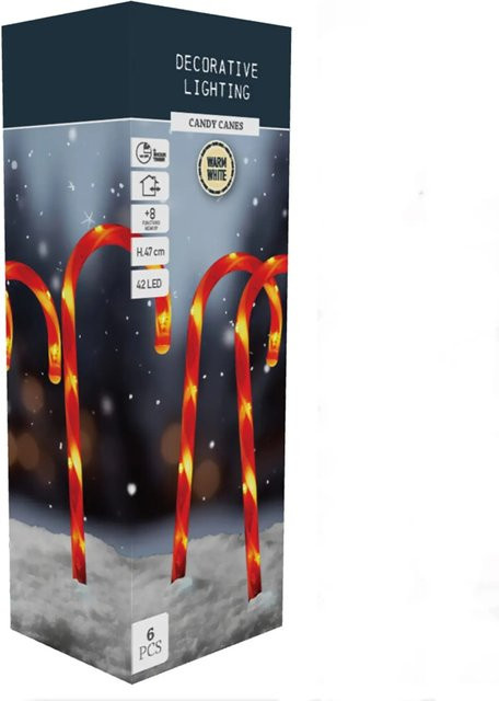 Weihnachts-Deko Bodenlampen-Set Zuckerstangen in Rot und Weiß, 6-teilig - Bild 1