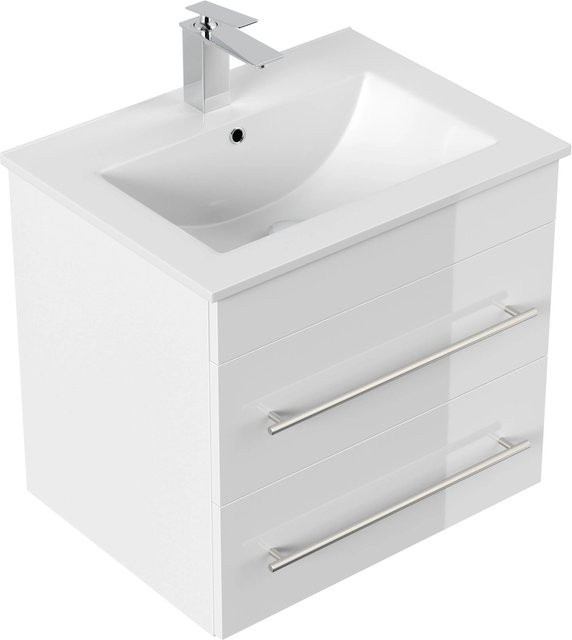 Posseik Badmöbel Apollo Weiß Hochglanz mit Softclose und Schubladen, Wandmontage - Bild 1