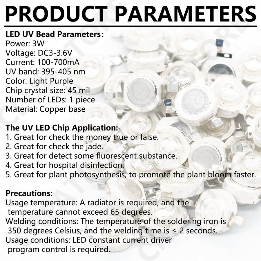 DT&ZM High Power 3W SMD LED UV Ultraviolett Licht Violett 395nm-405nm mit Kupfer Halterung - Bild 2