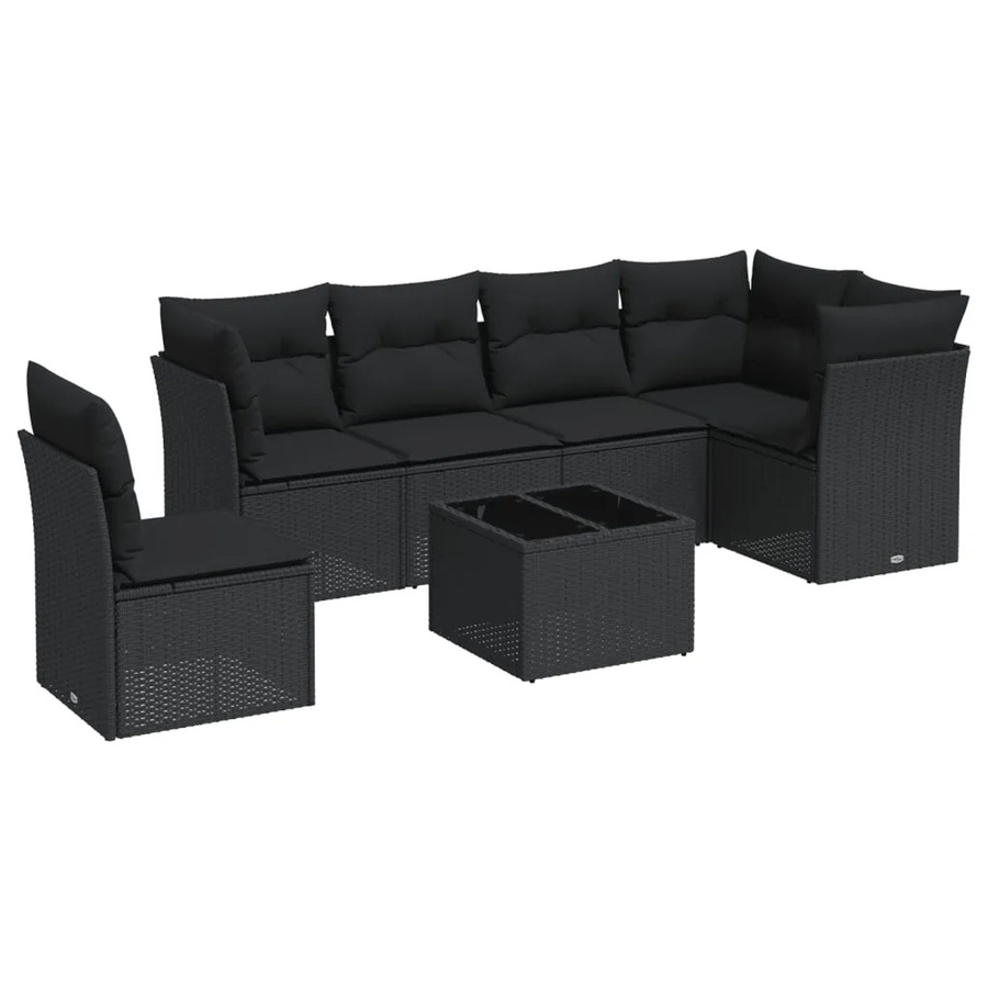 vidaXL 7-tlg Garten-Sofagarnitur aus Poly-Rattan in Schwarz mit Tisch und Kissen inklusive Stauraum - Bild 2