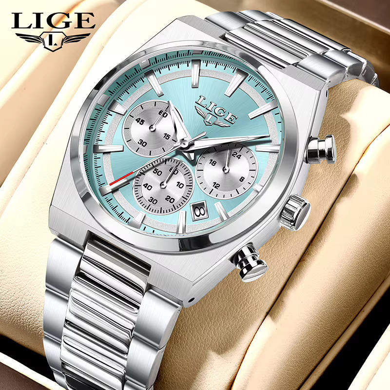 LIGE Chronograph, Quarz, Edelstahl, Silber, Herren - Bild 6