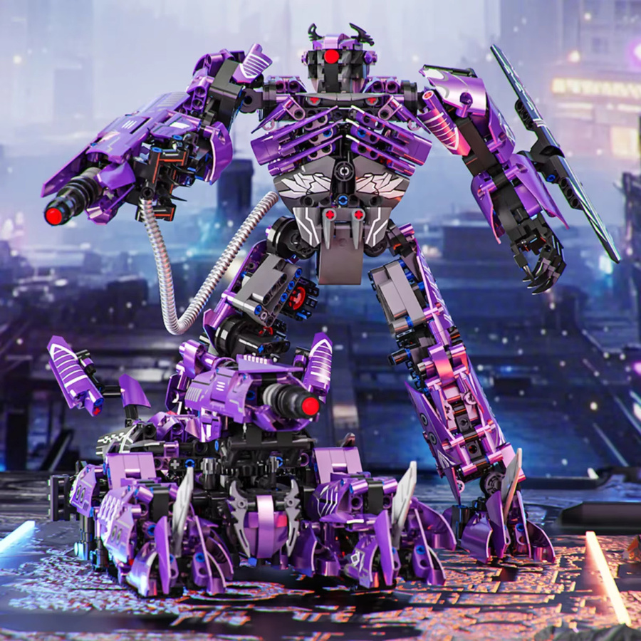stemedu MOC Transformierbares Shockwave 2-in-1 Mecha-Modell aus Mini-Bausteinen in Lila - Bild 3