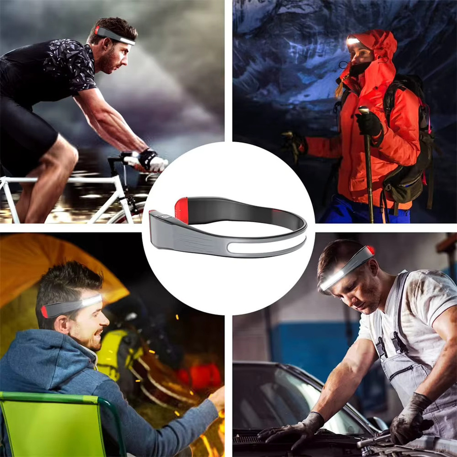 DBF Induktions-COB-Scheinwerfer mit LED-Flutlicht, wasserdichter USB-Stirnlampe in Schwarz-Rot mit 5 Beleuchtungsmodi und rotem Rücklicht - Bild 6