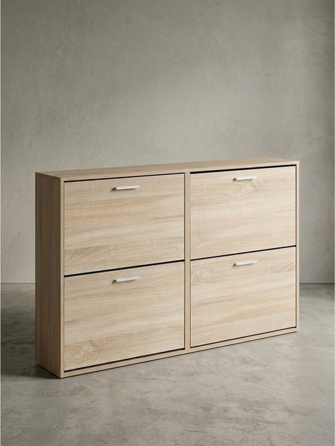 Schuhschrank aus Holz von KADIMA DESIGN in Sonoma, modern mit 4 Klappfächern und Ablage, Farbe Braun/Beige, B/T/H: 120 x 24 x 81 cm - Bild 1