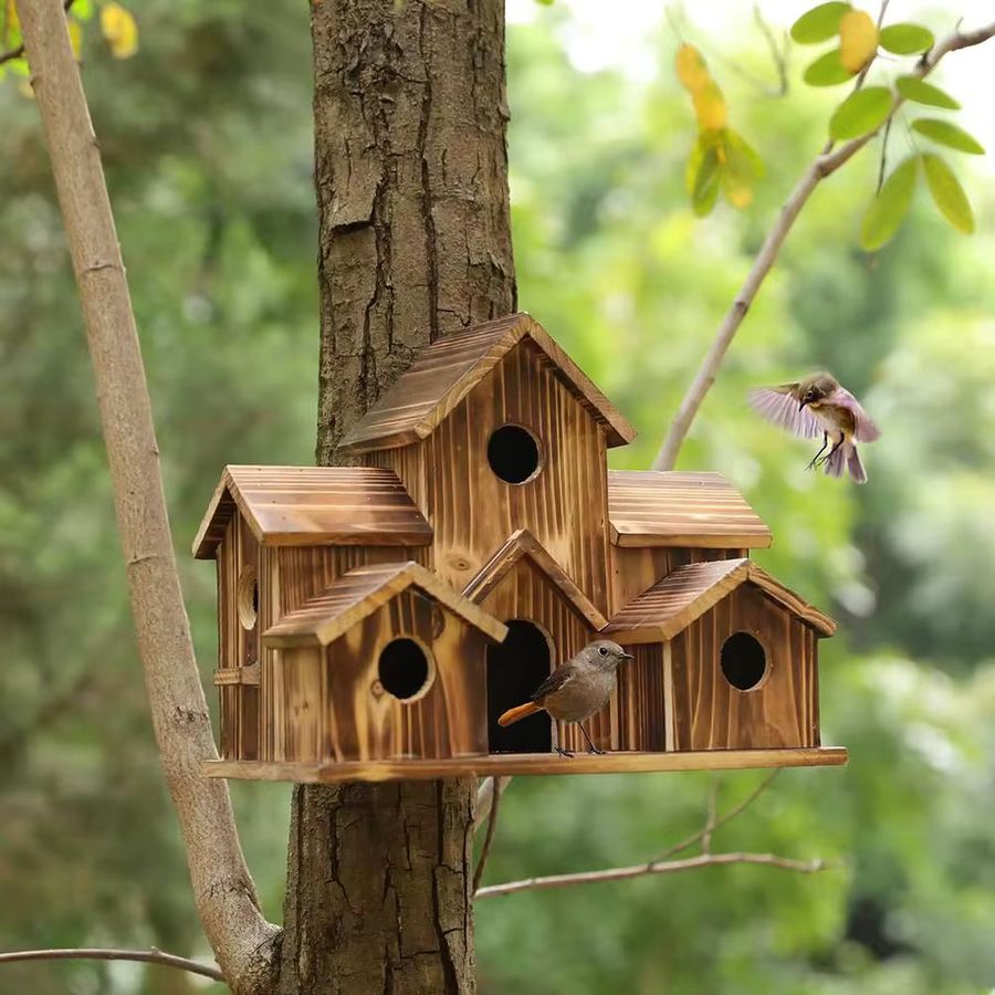 KITPIPI Set aus 5 Holz-Vogelhäuschen für den Garten als Nistkästen und Dekoration - Bild 5