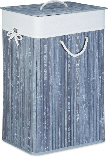 Relaxdays Wäschekorb aus Bambus mit Deckel, grau, B: 65,5 cm, T: 43,5 cm, H: 33,5 cm, faltbar - Bild 1