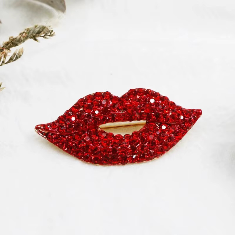 trsince Brosche, rote Lippen, Kristall, Damen - Bild 2