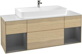 V&B Waschtischunterschrank Finion mit Wandbeleuchtung, Breite: 160 cm, Farbe: Anthrazit lackiert mit Eichenfurnier - Bild 1