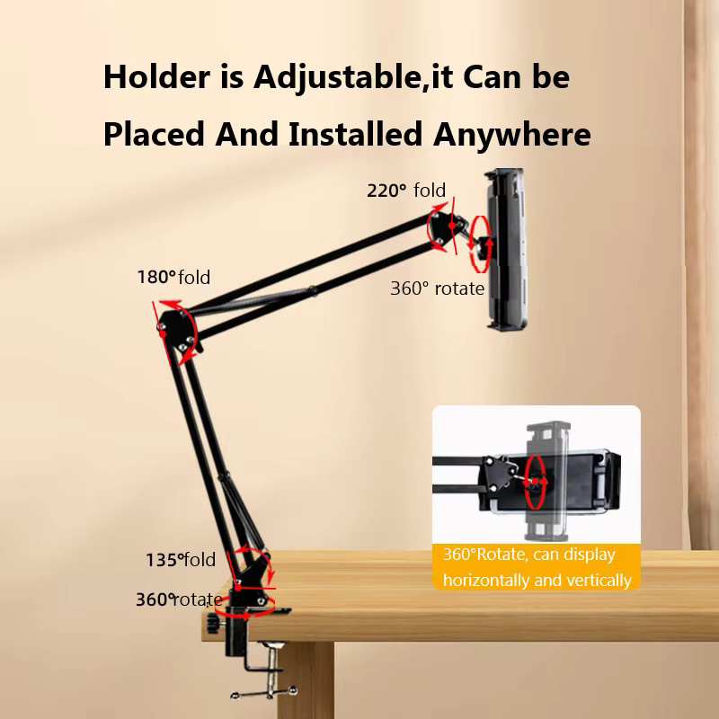 XMSJ iPad-Halterung für das Bett mit 360 Grad Rotation, Metall-Desktop-Halterung mit 70 cm Arm für Smartphones und Tablets von 4,5 bis 9,7 Zoll, erhältlich in Schwarz oder Grün - Bild 3