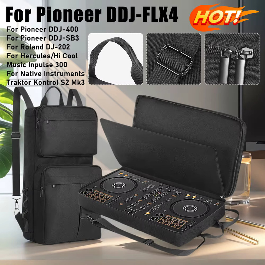 APWIKOGER Aufbewahrungstasche für Pioneer DDJ-400 DDJ-FLX4 und Roland DJ-202 DJ-Mixer, staubdichte DJ-Tasche mit Schultergurt, Schwarz - Bild 3