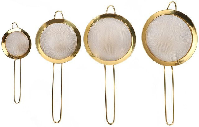 TOMTOP JMS 4er-Set Edelstahl Maschensiebe mit feinem Netz für Mehl, Öl und Fruchtsäfte, rund, beige und gold - Bild 1