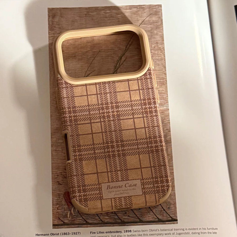 MUQGEW Handyhülle mit koreanischem Gittermuster und Lederstruktur für iPhone 11 bis iPhone 17 Pro Max Plus, stoßfest und schützend, Farbe: Braun - Bild 3