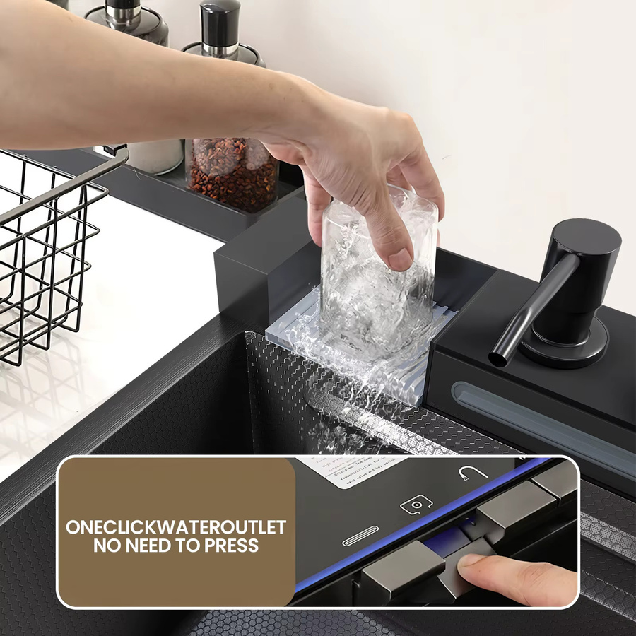DWiusty Edelstahl-Küchenspüle in Silber mit Armatur, Digitalanzeige, großem Einzelbecken und Wasserfall-Regenfunktion sowie 5-Funktionen-System - Bild 5