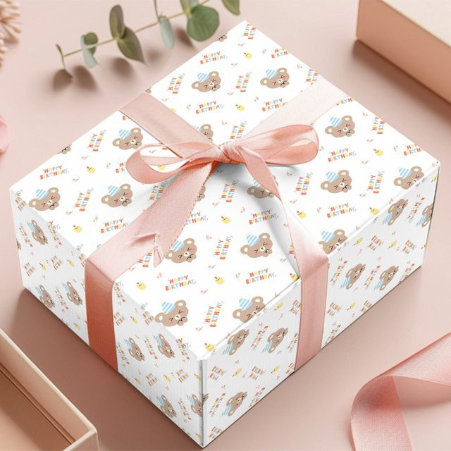 Geschenkverpackungspapier mit niedlichem Bären-Muster für Geburtstage und Partys, Mehrfarbig - Bild 1