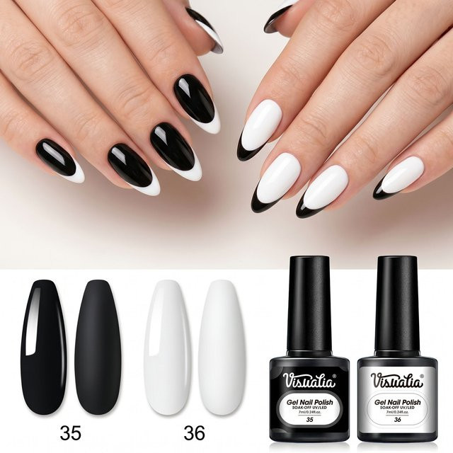 Visuatia Nagellack-Set, Schwarz-weiß, glänzend - Bild 1