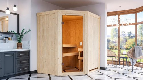 Karibu Sauna Käsma aus Fichtenholz in Braun für 4 Personen, B/T/H: 170 x 151 x 198 cm - Bild 1