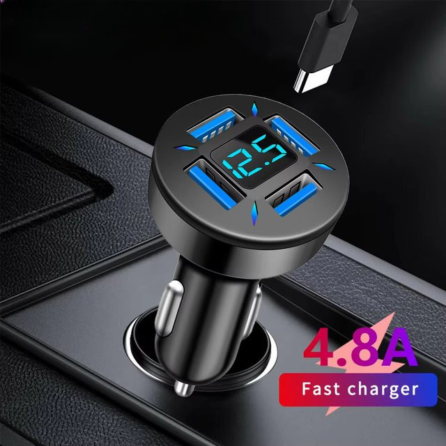 USB-Autoladegerät mit Digitalanzeige und Schnellladefunktion 3.0, USB-A Adapter für iPhone, Samsung, Xiaomi und Huawei, Schwarz - Bild 1