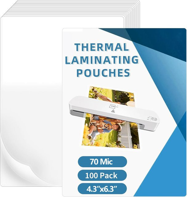 100er Pack Thermische Laminierfolien 70 Mikron, Ultra-Klare Laminierblätter Glänzend, Transparent, für Fotos, B: 10,92 cm x H: 16,00 cm - Bild 1
